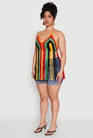 Womens Plus Tassel Fringe Crochet Halter Top, Multi,