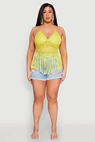 Womens Plus Tie Back Crochet Fringe Halter Top,