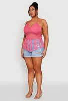 Womens Plus Size Tie Back Crochet Fringe Halter Top, Pink, Size 2X