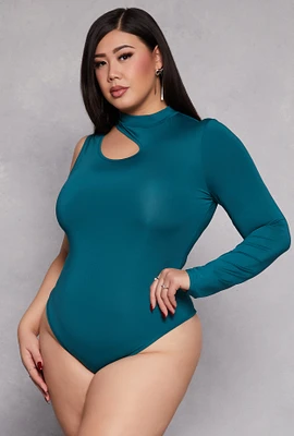 Womens Plus Size Daisy Keyhole Shoulder Bodysuit, Blue, Size 3X