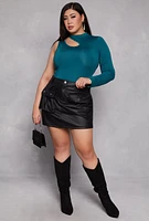 Womens Plus Size Daisy Keyhole Shoulder Bodysuit, Blue, Size 3X