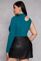 Womens Plus Size Daisy Keyhole Shoulder Bodysuit, Blue, Size 3X