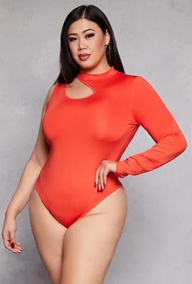 Womens Plus Size Daisy Keyhole Shoulder Bodysuit, Orange, Size 1X