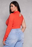 Womens Plus Size Daisy Keyhole Shoulder Bodysuit, Orange, Size 1X