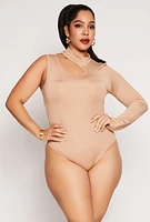 Womens Plus Size Daisy Keyhole Shoulder Bodysuit, Beige, Size 1X
