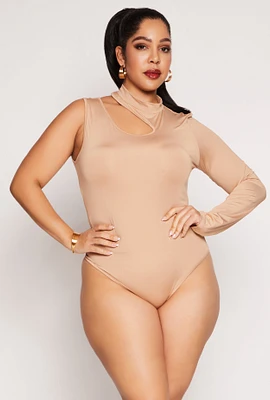 Womens Plus Size Daisy Keyhole Shoulder Bodysuit, Beige, Size 3X