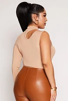 Womens Plus Size Daisy Keyhole Shoulder Bodysuit, Beige, Size 1X