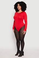 Womens Plus Size Daisy Long Sleeve Bodysuit, Red, Size 3X