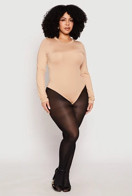 Womens Plus Daisy Long Sleeve Bodysuit,