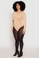 Womens Plus Size Daisy Long Sleeve Bodysuit, Beige, Size 1X