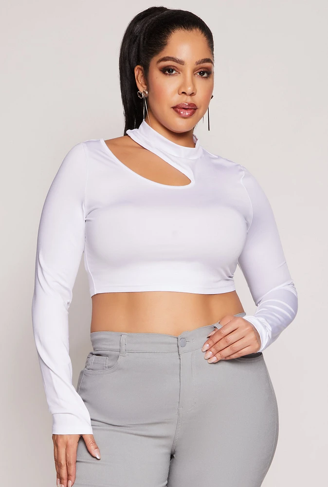 Womens Plus Size Daisy Asymmetrical Cut Out Crop Top, White, Size 1X