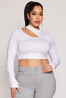 Womens Plus Size Daisy Asymmetrical Cut Out Crop Top, White, Size 1X