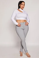 Womens Plus Size Daisy Asymmetrical Cut Out Crop Top, White, Size 2X