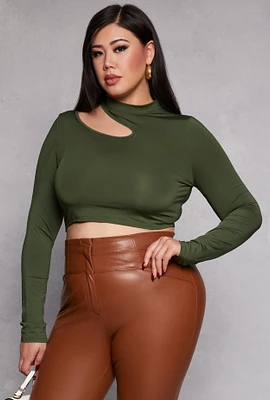 Womens Plus Size Daisy Asymmetrical Cut Out Crop Top, Green, Size 2X