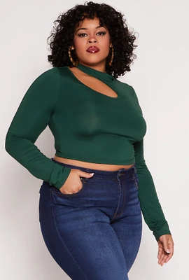 Womens Plus Size Daisy Asymmetrical Cut Out Crop Top, Green, Size 2X