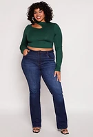 Womens Plus Size Daisy Asymmetrical Cut Out Crop Top, Green, Size 3X