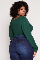 Womens Plus Size Daisy Asymmetrical Cut Out Crop Top, Green, Size 2X