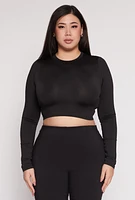 Womens Plus Daisy Long Sleeve Crop Top,