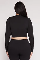 Womens Plus Daisy Long Sleeve Crop Top,