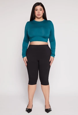 Womens Plus Daisy Long Sleeve Crop Top,