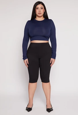 Womens Plus Daisy Long Sleeve Crop Top,