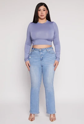 Womens Plus Daisy Long Sleeve Crop Top,