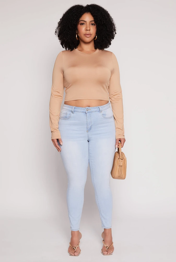 Womens Plus Daisy Long Sleeve Crop Top,