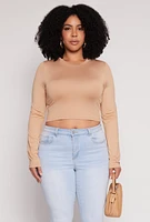 Womens Plus Daisy Long Sleeve Crop Top,