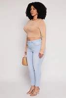 Womens Plus Daisy Long Sleeve Crop Top,