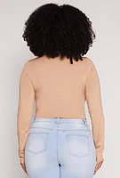Womens Plus Daisy Long Sleeve Crop Top,