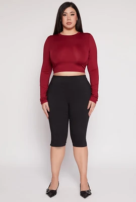 Womens Plus Daisy Long Sleeve Crop Top,