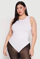 Womens Plus Size Daisy Crew Neck Tank Bodysuit, White, Size 1X