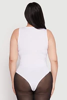 Womens Plus Size Daisy Crew Neck Tank Bodysuit, White, Size 3X