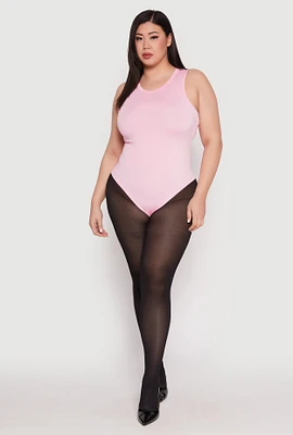 Womens Plus Size Daisy Crew Neck Tank Bodysuit, Pink, Size 1X