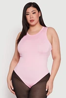 Womens Plus Size Daisy Crew Neck Tank Bodysuit, Pink, Size 1X