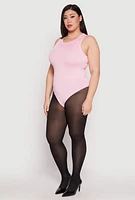 Womens Plus Size Daisy Crew Neck Tank Bodysuit, Pink, Size 1X