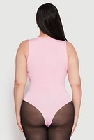 Womens Plus Size Daisy Crew Neck Tank Bodysuit, Pink, Size 1X