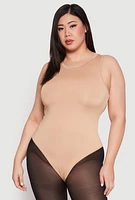 Womens Plus Size Daisy Crew Neck Tank Bodysuit, Beige, Size 2X