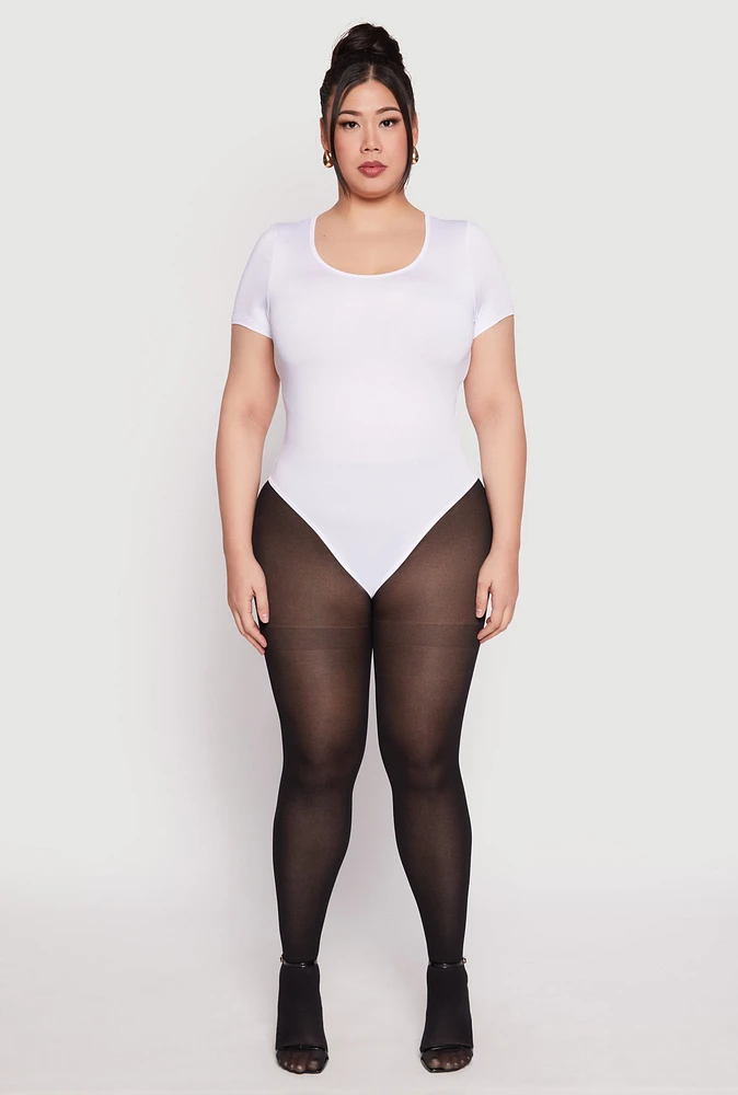 Womens Plus Daisy Short Sleeve Bodysuit, White,