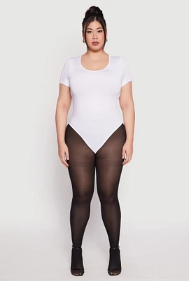 Womens Plus Daisy Short Sleeve Bodysuit, White,