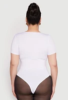 Womens Plus Daisy Short Sleeve Bodysuit, White,