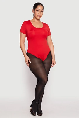 Womens Plus Size Daisy Short Sleeve Bodysuit, Red, Size 2X