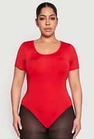 Womens Plus Size Daisy Short Sleeve Bodysuit, Red, Size 2X