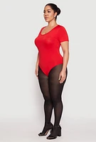 Womens Plus Size Daisy Short Sleeve Bodysuit, Red, Size 2X