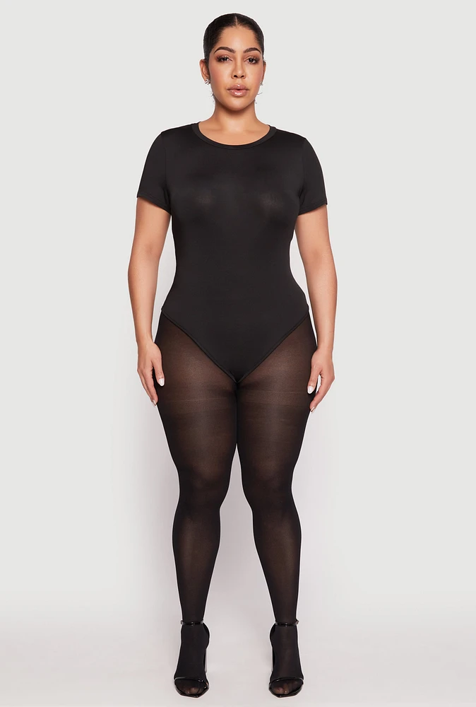 Womens Plus Size Daisy Crew Neck Bodysuit, Black, Size 2X