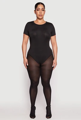 Womens Plus Size Daisy Crew Neck Bodysuit, Black, Size 2X