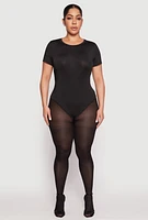 Womens Plus Size Daisy Crew Neck Bodysuit, Black, Size 2X