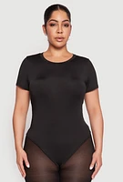 Womens Plus Size Daisy Crew Neck Bodysuit, Black, Size 2X