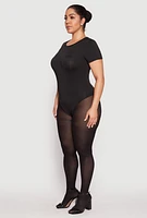 Womens Plus Size Daisy Crew Neck Bodysuit, Black, Size 2X
