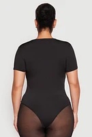 Womens Plus Size Daisy Crew Neck Bodysuit, Black, Size 2X